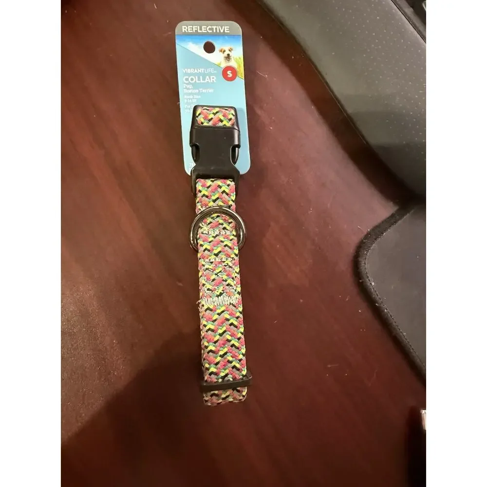 SMALL Vibrant Life Chevron Multi Color Reflective Adjustable Dog Collar 10-20lb